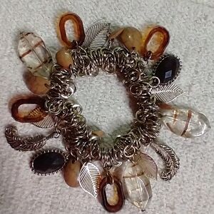 Brown black feather thick chain charm bracelet